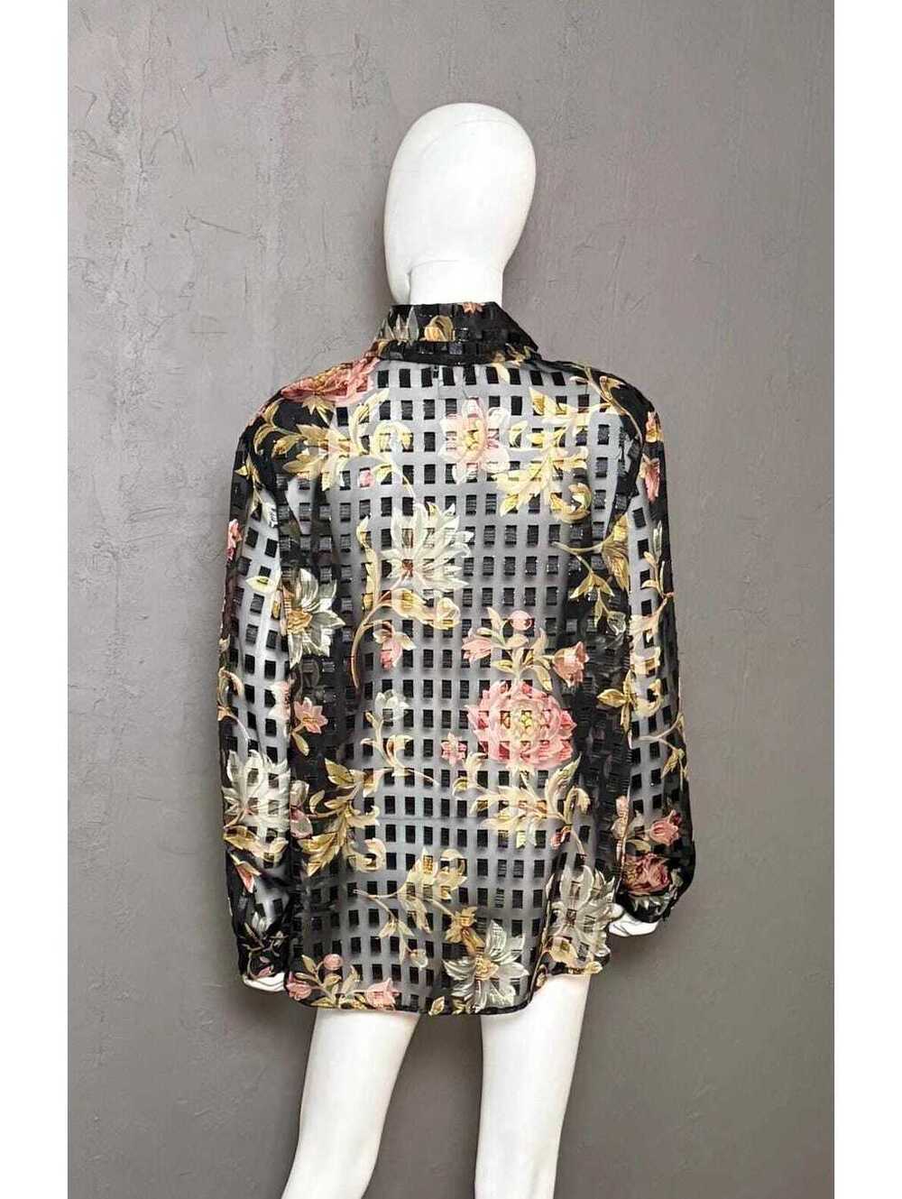 1980s Sheer Burnout Blouse by Expose Black x Earthy Floral size XL - Picture 7 of 10